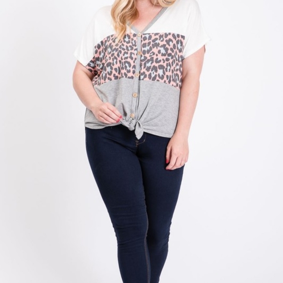 Colorblocked Tie Front Top NWT - Picture 3 of 5